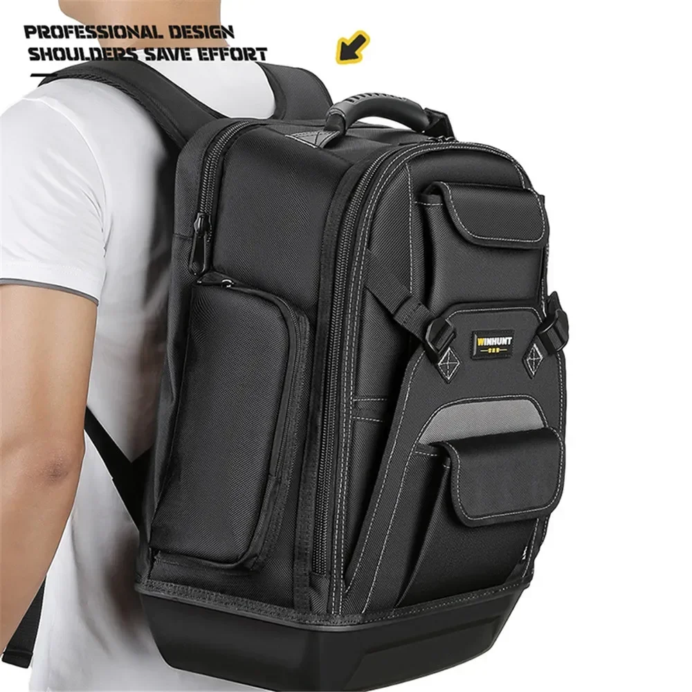 

2024 New High Quality Heavy Duty Canvas Tool Backpack Tool Bag Multi-pocket Plastic Bottom for Electrician Woodworker Tool Bag