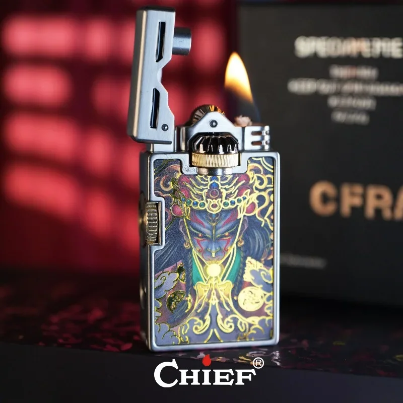 Gear Linkage New Painted Three-dimensional Decompression One-click Shop Fire Kerosiene Windproof Lighter Men's High-end Gift