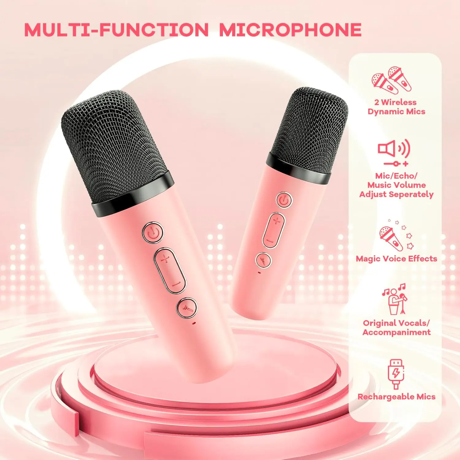 Mini Karaoke Machine for Kids Adults, Portable Bluetooth Speaker with 2 Wireless Microphones, Christmas Birthday Gifts Toys