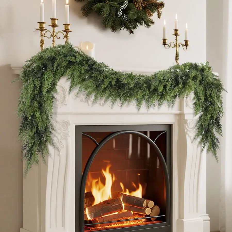 

6-футовые гирлянды, рождественские украшения, гирлянды из искусственной кедровой сосны для каминной каминной каминной каминной камеры, стола, дверной рамы, лестницы, Рождества