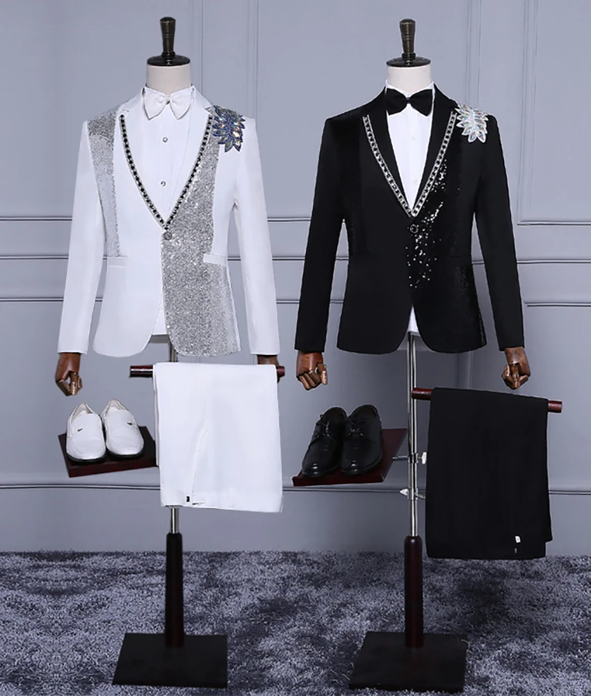 

Graceful Slim Appliques Sequined Crystal 2-piece Men's Suit ( Blazer+Pants ) Men's Stage Costume Homecoming Gowns Party Gowns