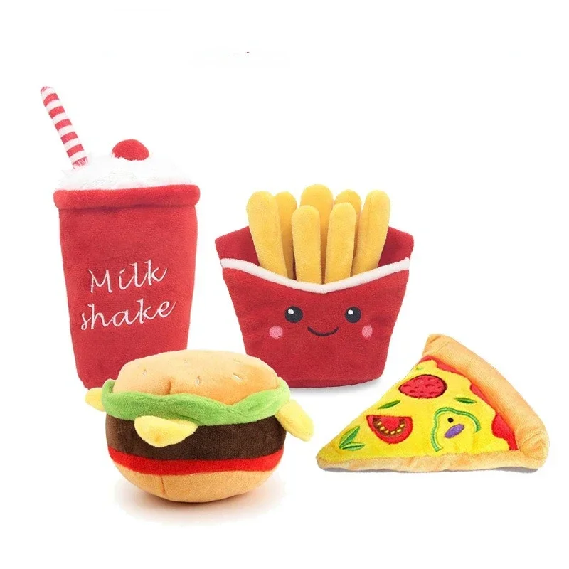 Hamburger Pet Dog Chew Safe Milkshake Funny Dog Chew Toy Comfortable Puppy Molar Toy Pizza Plush Doll Pet Supplies Accessories