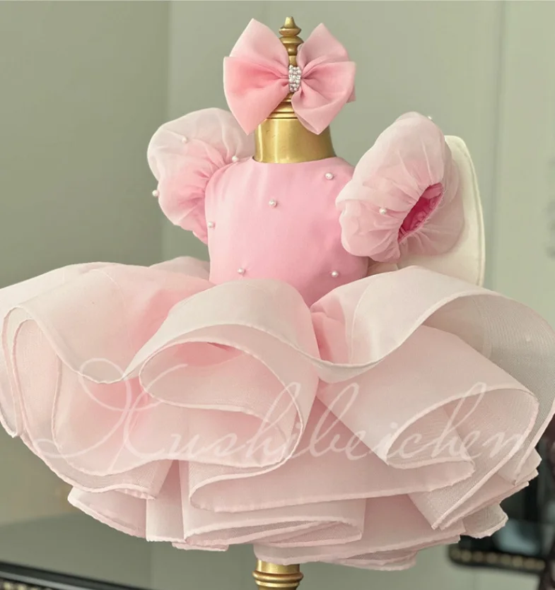Ball Gown Children Fashion Birthday Party Performance Dress y1528 2025 New Girls Cute Pink Beading Design Princess