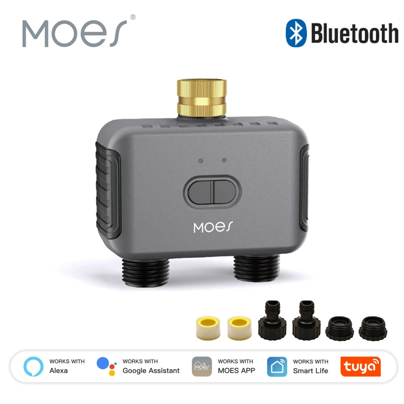

Умный Bluetooth-контроллер полива MOES для сада с 2-канальным управлением, функцией отсрочки полива при дожде и программируемым автоматическим ирригационным контроллером