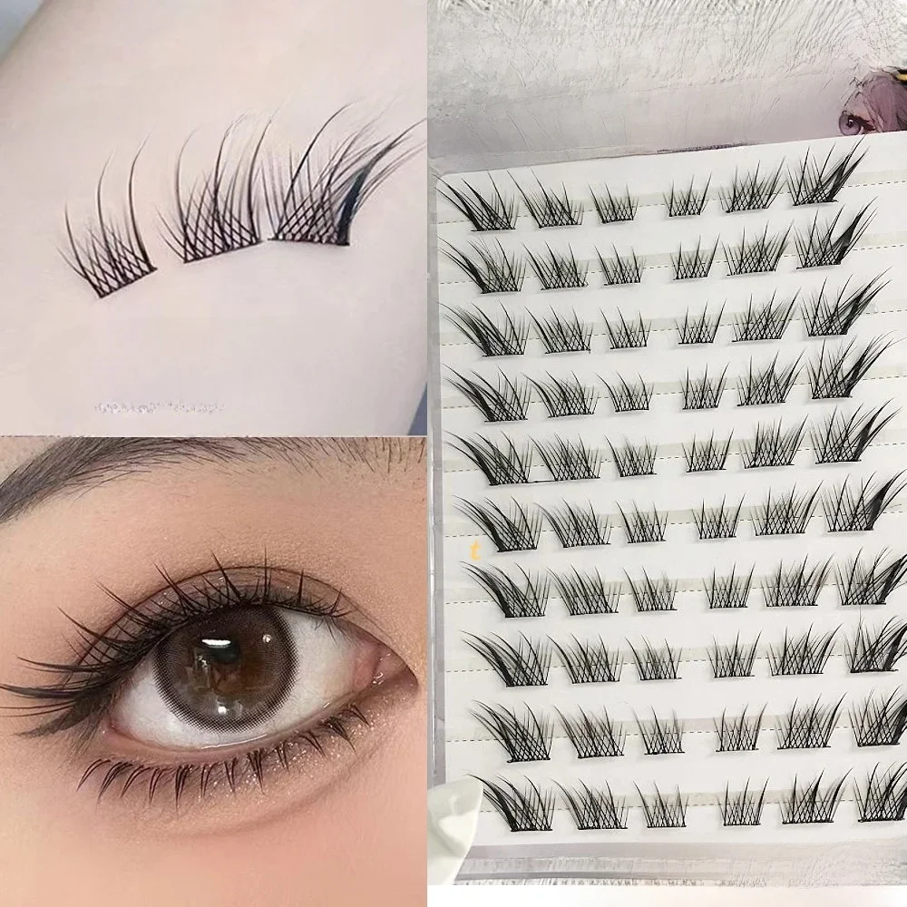 Natürliche Falsche Wimpern: Fox Oblique Fly + Dog Eyelash Cluster, dicke, gewölbte, verspiegelte, gebündelte falsche Wimpern