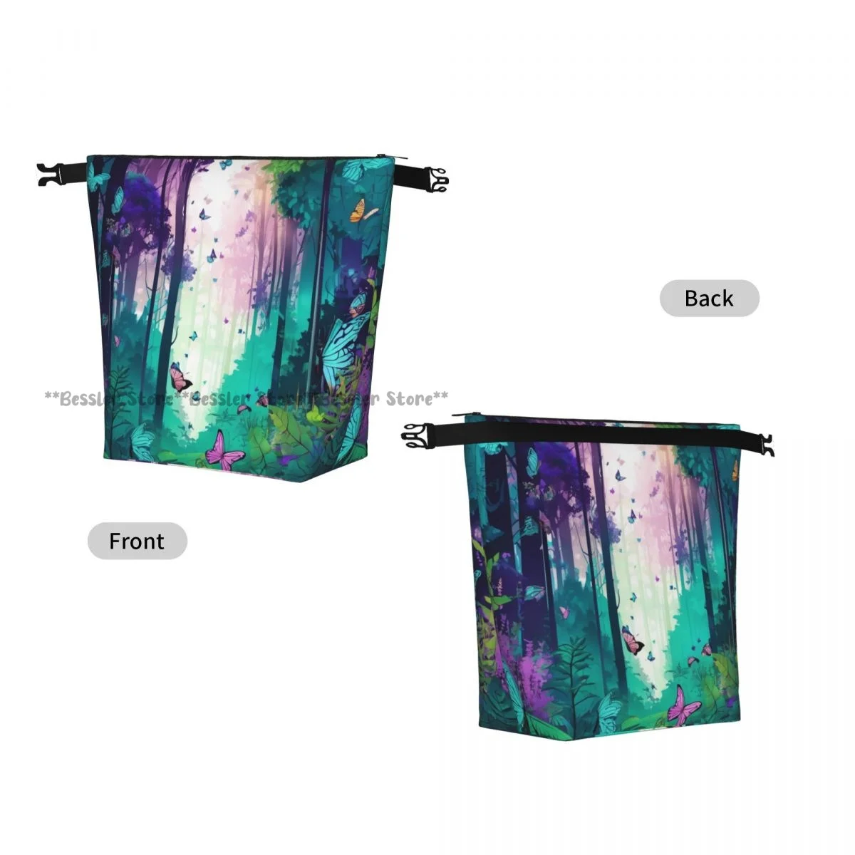 Roll Top Thermal Lunch Bag Magic Forest With Butterflies Insulated Bento Bag Reusable Food Storage Handbag