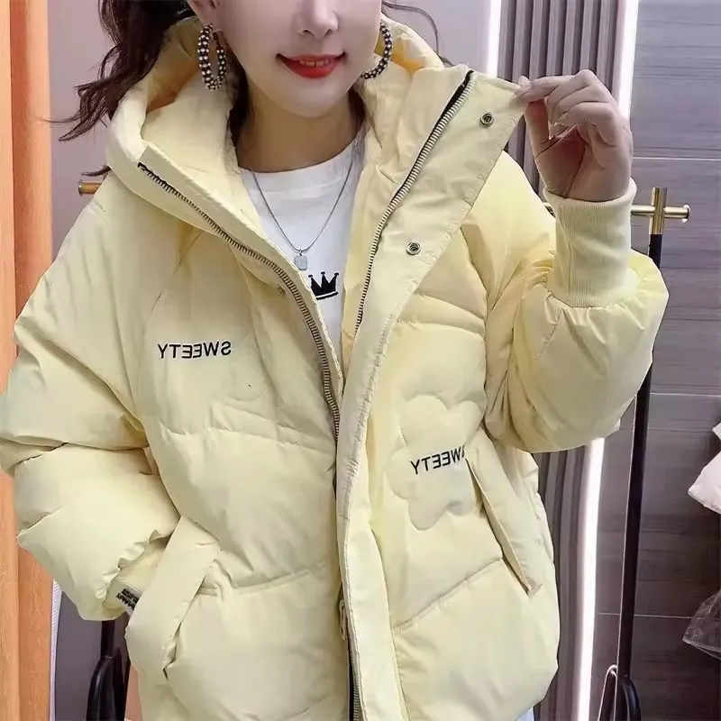 2025년 가을 겨울 여성용 따뜻한 푸퍼 파카, 신상 긴팔 캐주얼 후드 숏 다운 코튼 패딩 재킷 여성 아우터