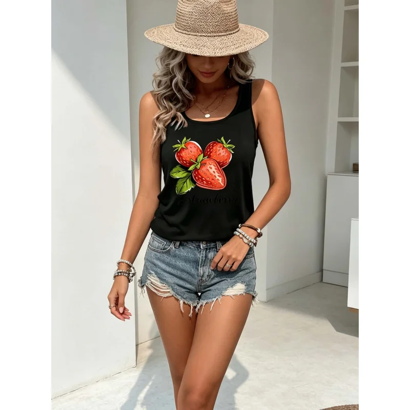 Damen-Tanktop mit Erdbeer-Print für den Sommer, sportlich und bequem, vielseitig und für alle Anlässe geeignet.