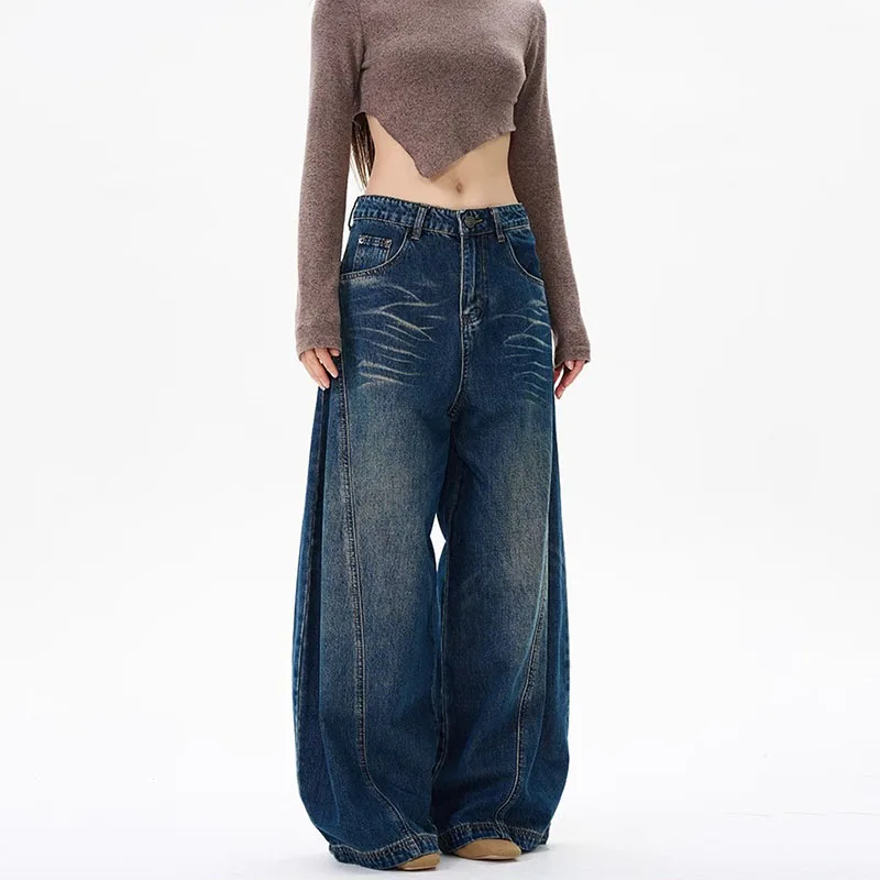 

Американские винтажные потертые свободные джинсы унисекс, прямые широкие повседневные брюки для пар