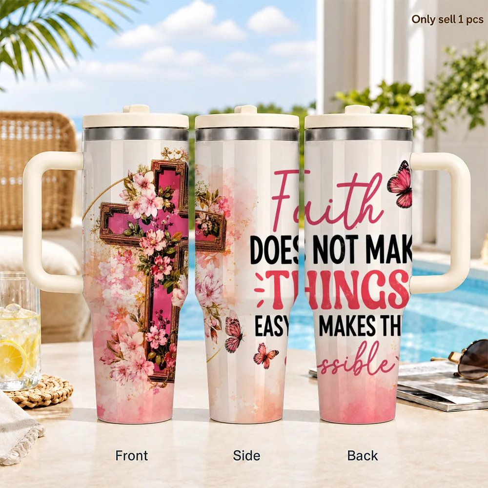 Holy Garden Faith Vacuum Flasks 40oz Leakproof Insulated Tumbler with Handle Straw Lid, Stainless Steel Double Wall Travel Cup