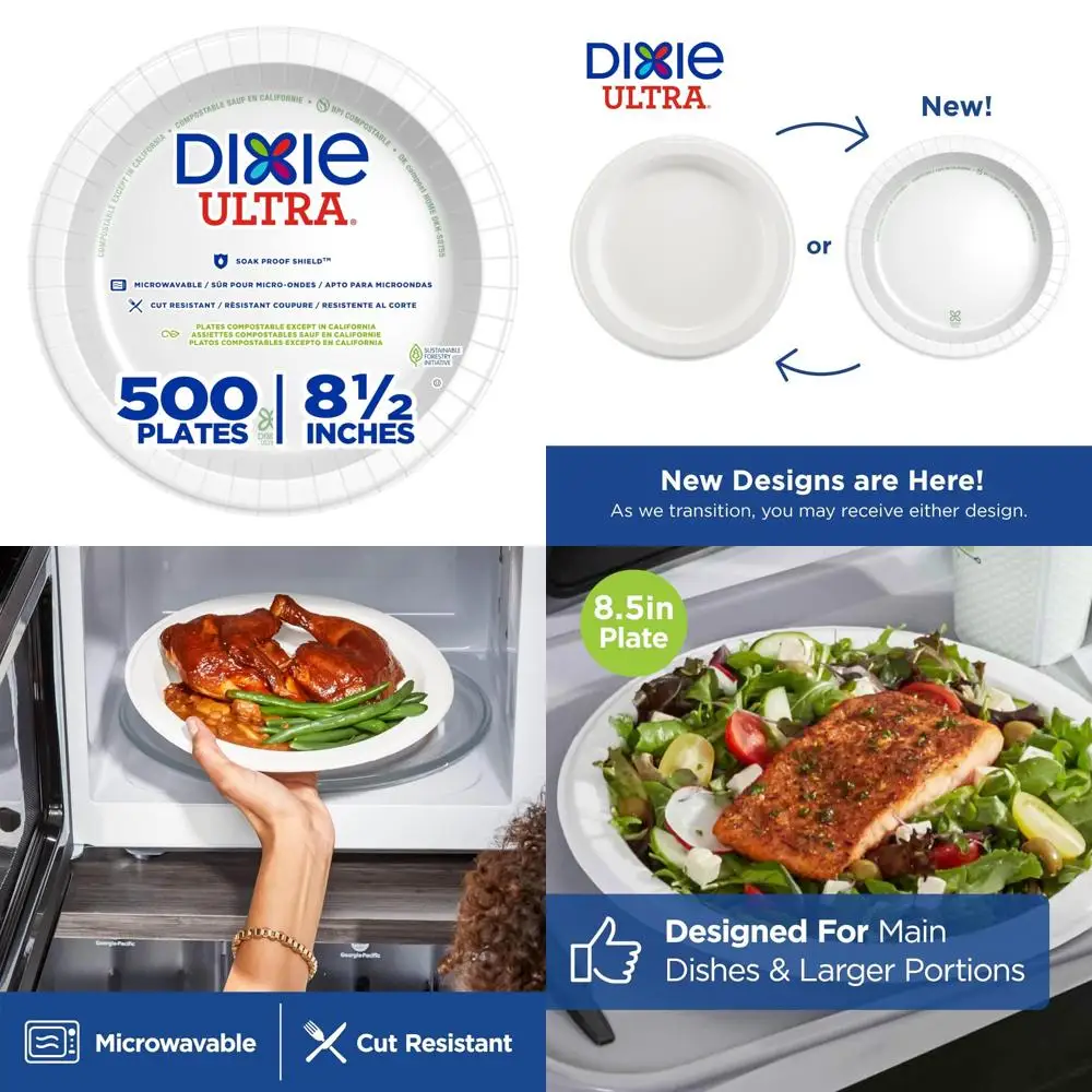 

Heavy-Weight White Paper Plates 8.5 Inch, 500 Count, Bulk Case, 4 Packs, 125 Count Per Pack, Disposable Dinnerware