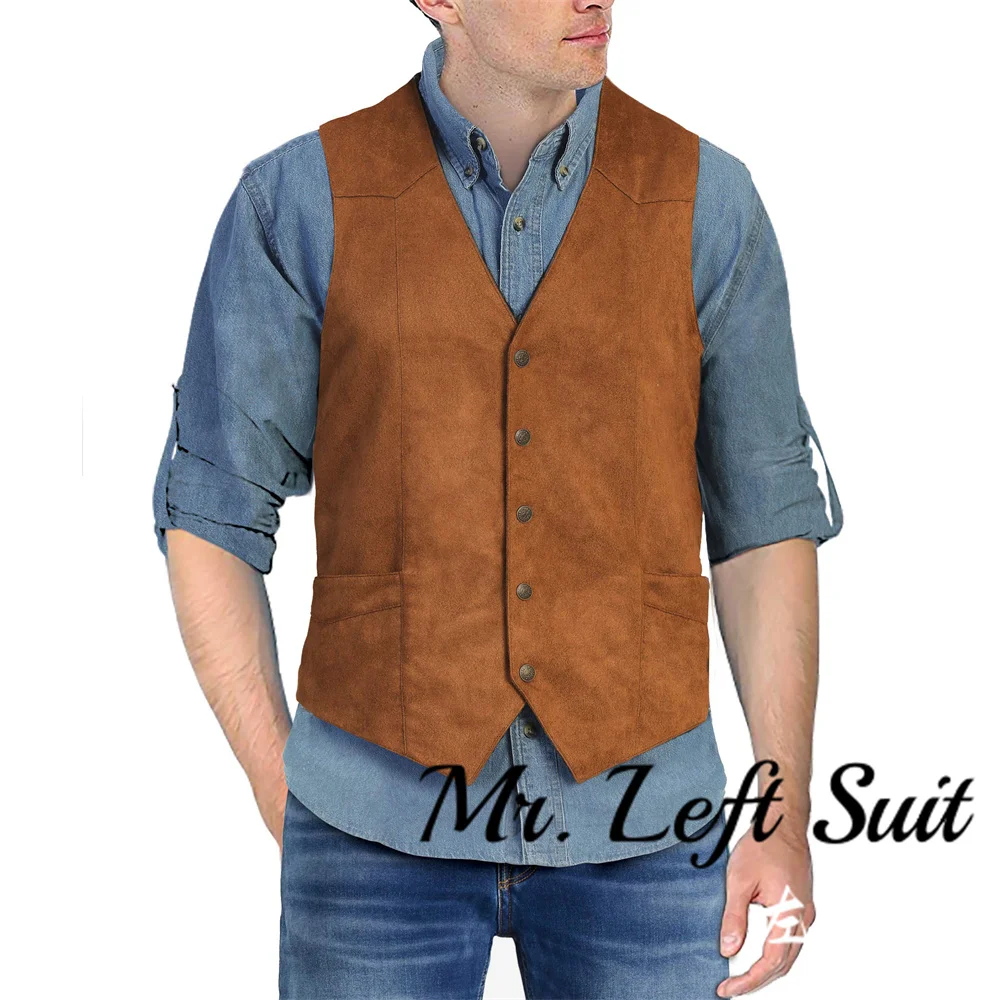 Men\'s 5 Button Suede Vest Single Breasted Slim Fit Waistcoat Casual Western Jacket Formal Men Clothing Steampunk Clothing