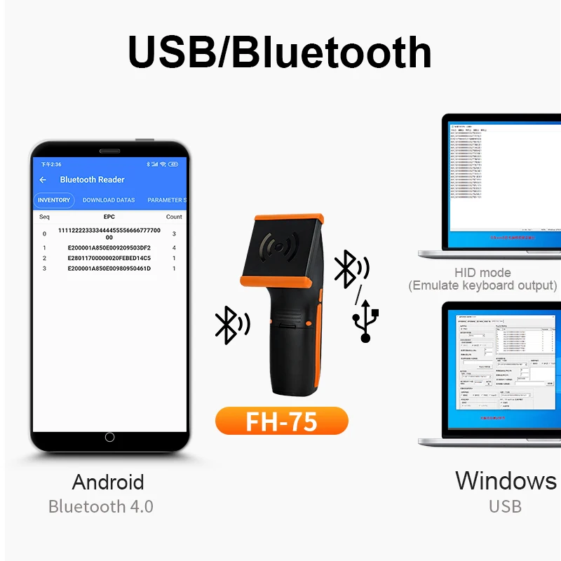 FONKAN RFID UHF 휴대용 스캐너 860, 960mhz UHF RFID 블루투스 리더, RFID 태그, UHF 리더, 창고 관리용 소프트웨어 포함