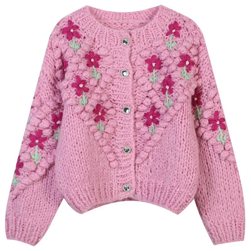 

2022 Autumn Free Shipping Womens Sweater Cardigan Flora Print Long Sleeve pink ming