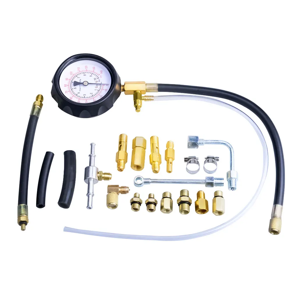 0~10Bar Replaceable Compression Fuel Injection Pressure Gauge Car Diagnostic Tester Tools Kit with Valve and Drain Hose 0-140psi