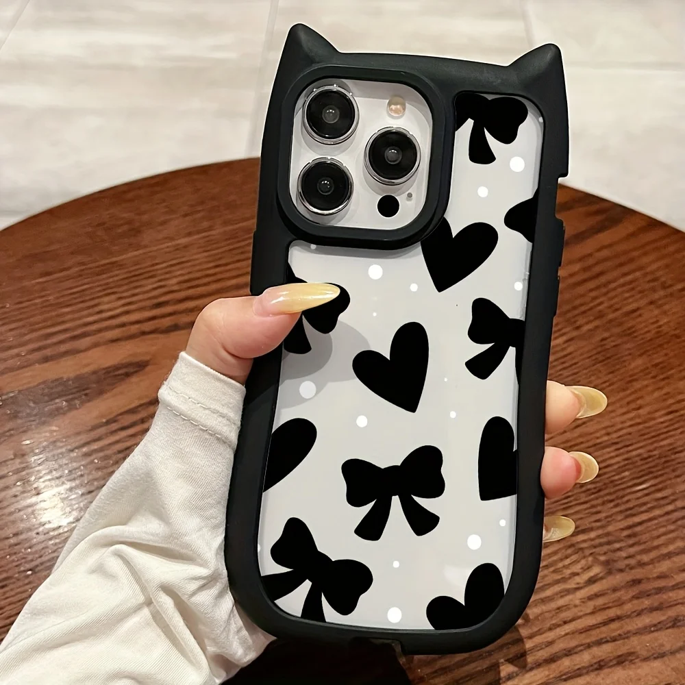 

Polka dot butterfly phone case for iPhone 16 15 14 13 12 11 Pro/ Max/Plus anti-fall cat ear protection case