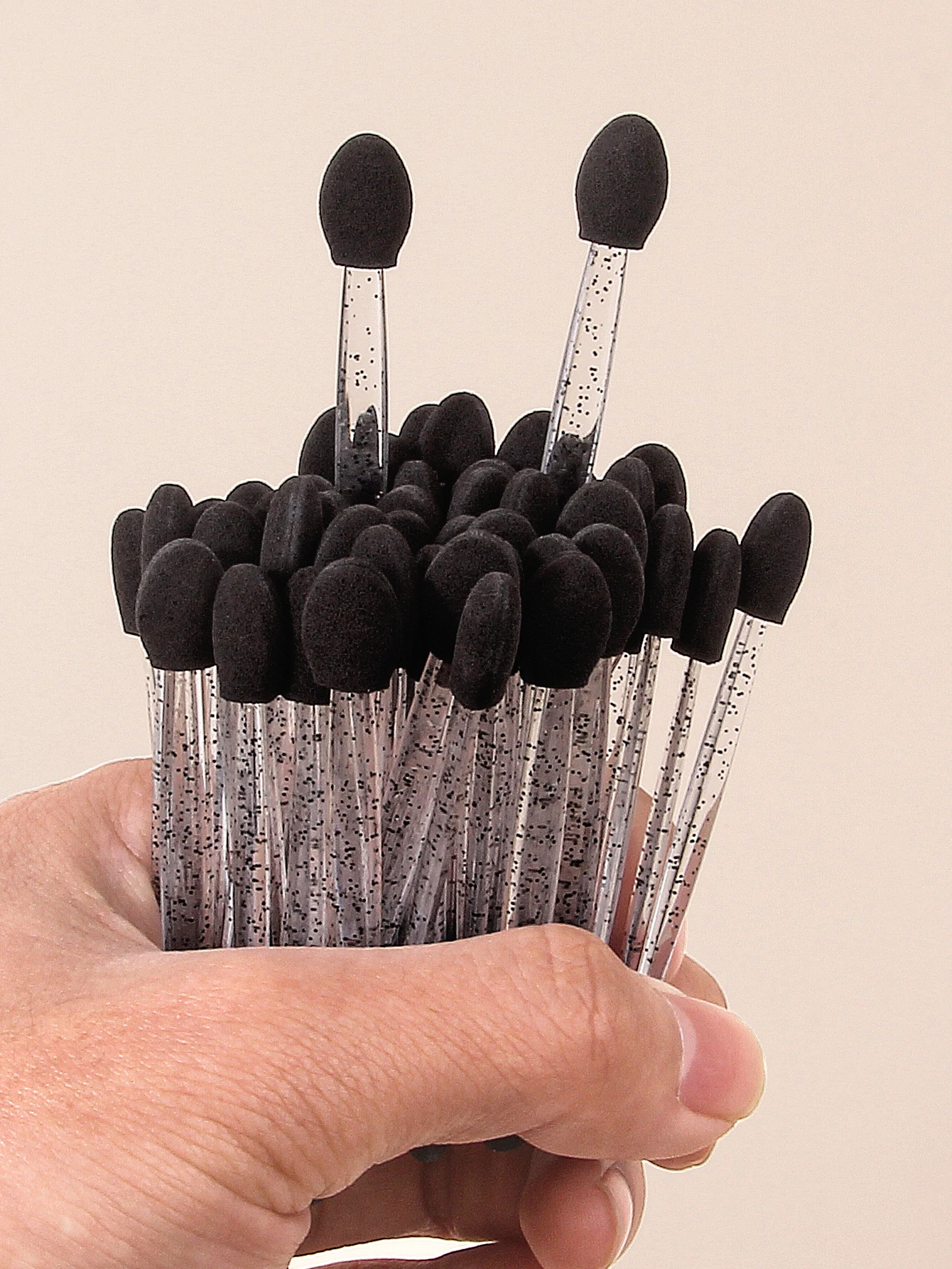 50개 더블 헤드 스펀지 아이섀도 브러쉬, 다기능 어플리케이터 및 스머더 +1개 투명 보관 용기 메이크업 도구