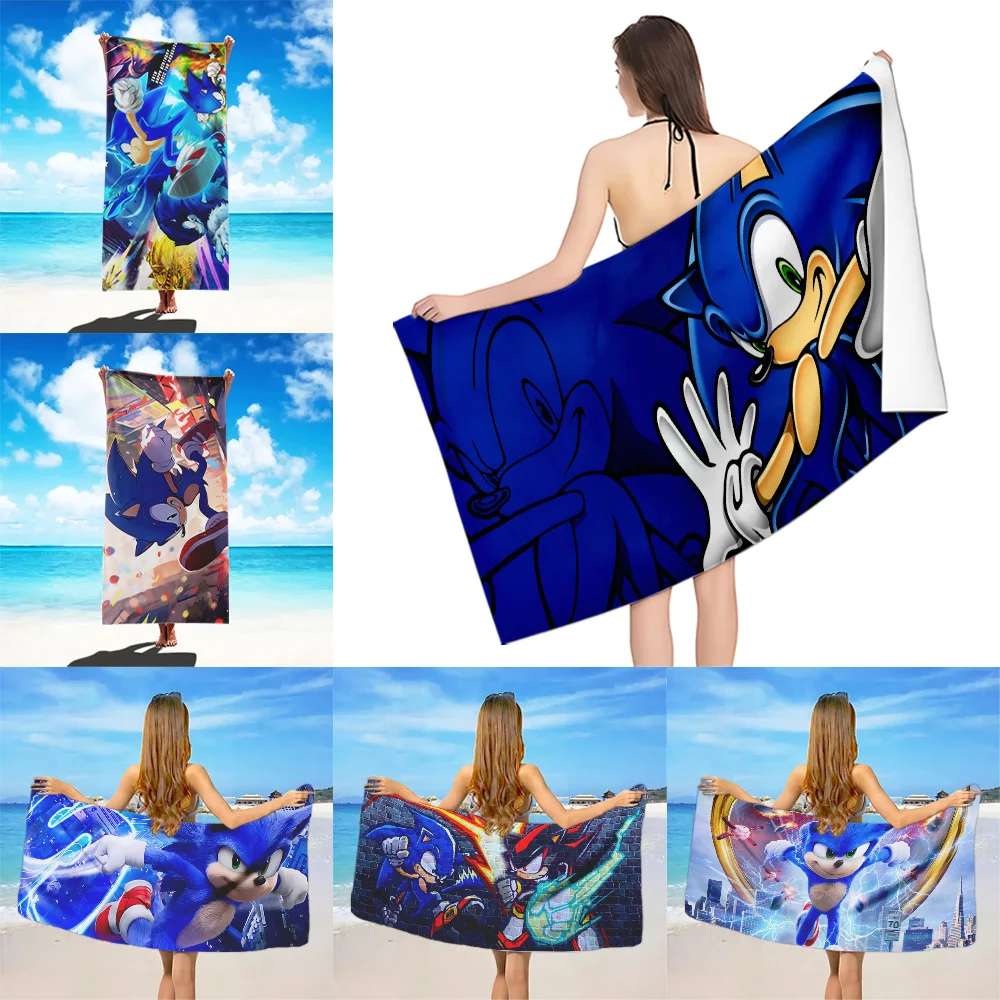 Cartoon S-Sonics T-The Hedgehog Beach Towel Microfiber Sand Quick Dry Soft Sandproof Pool Towels for Women Travel Shower Camping