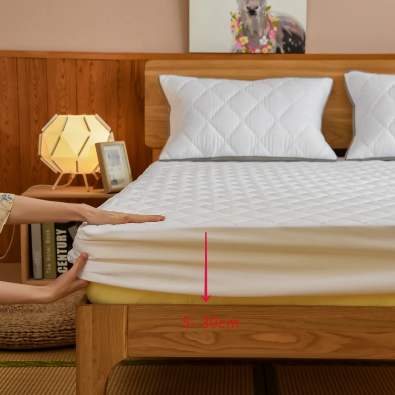 100% Waterproof Fitted Sheet Quilting Process Mattress Cover Protector Protege Bed Cover Single Double King Queen 160 180 200