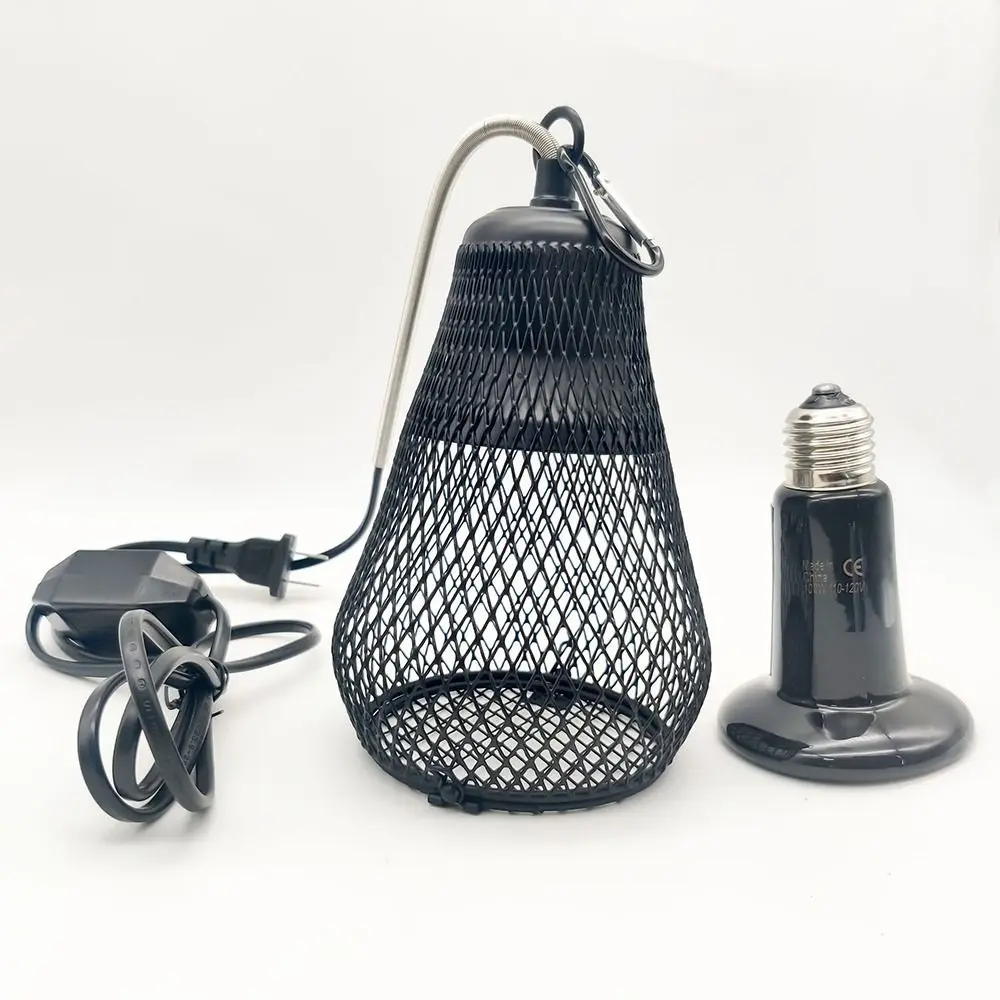 السيراميك باعث الحرارة الحيوانات الأليفة التدفئة عاكس الضوء قفص مزدوج شبكة حديدية قبة الزواحف الحرارة عاكس الضوء E27 لمبة حامل