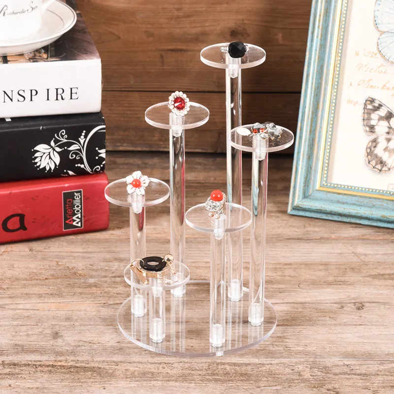 Acrylic Transparent Jewelry Ring Display Stand Puppet Display Stand Small Doll Model Round Ladder Storage Rack Round Cosmetics