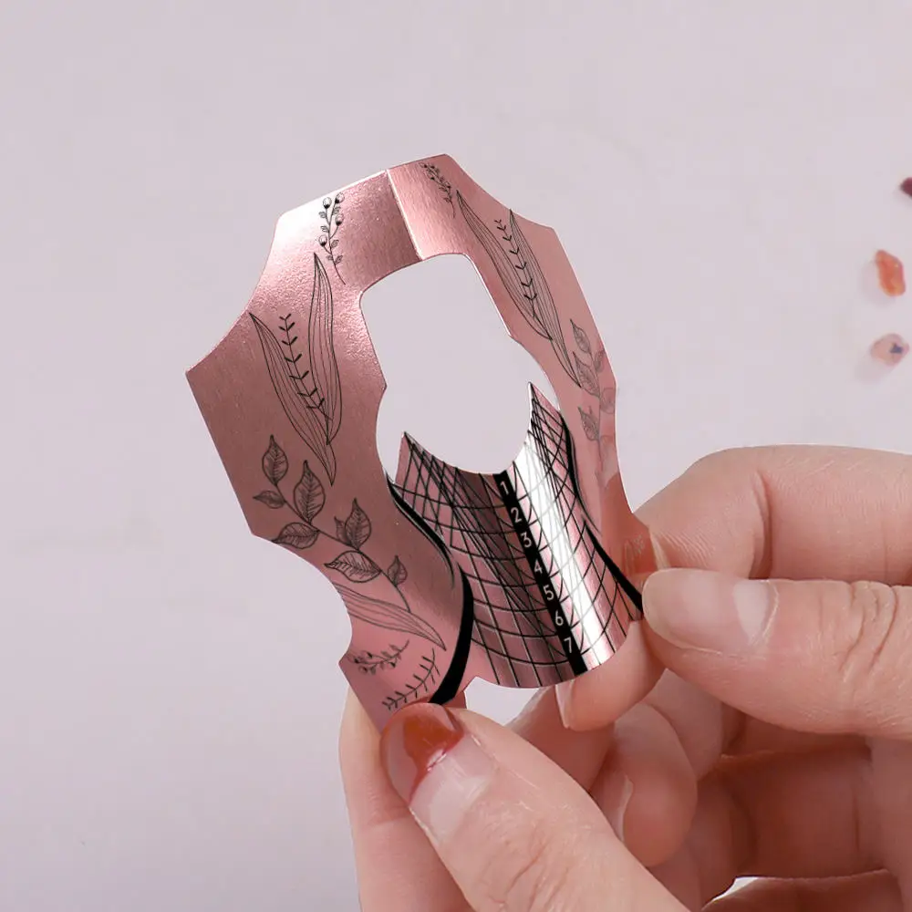 Custom Logo 300Pcs Rose Gold Paper Roll Nail Extension Guide Stickers Aluminum Nail Form Tool
