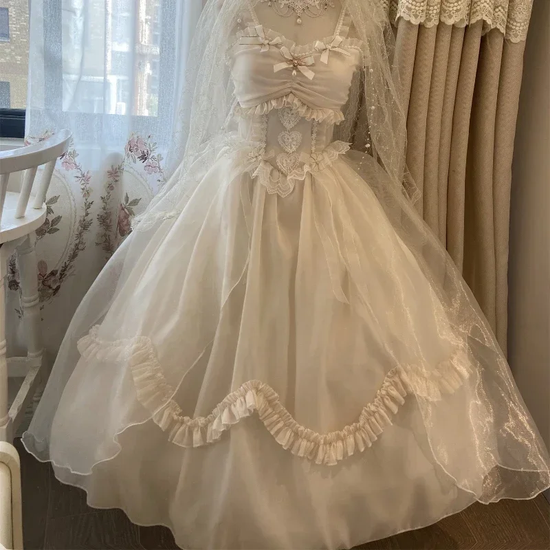 

Japan Sweet Lolita Princess Party Wedding Dresses Women Victorian Vintage Jsk Dress Girl Gothic Flower Elegant Trailing Dresses