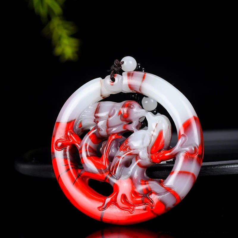 Chicken Blood Jade Pleasure Eyebrow Pendant Double Sided Hollow Carved Magpie Pendant for Men and Women