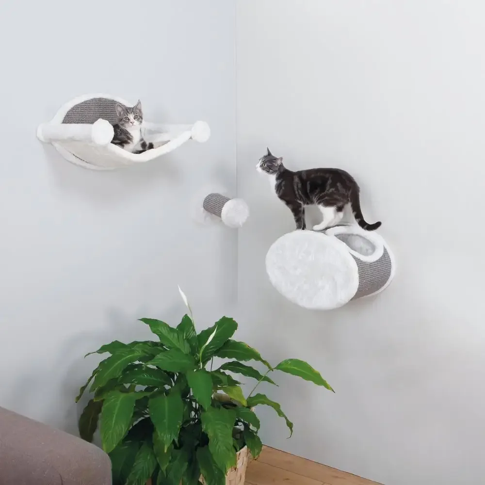 Cat Wall Mount Condo Step Hammock Set Multi-Level Sisal Scratching Surface Plush Cushion Retreat Easy Mounting Hardware Modern