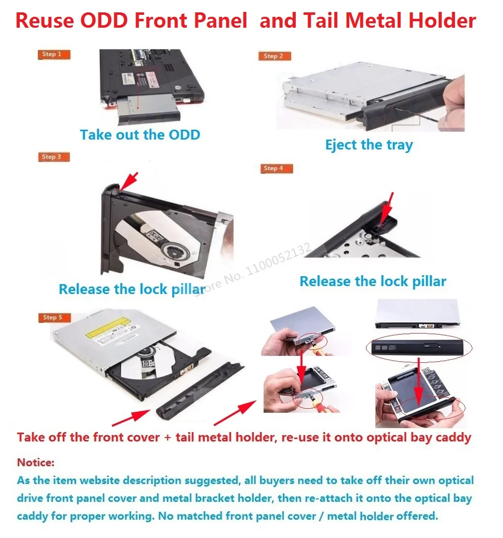 Caja de aluminio para disco duro HDD SSD, marco Caddy de bay óptico, 12,7mm SATA para Dell Inspiron 1440 1545 1564 1750 1764