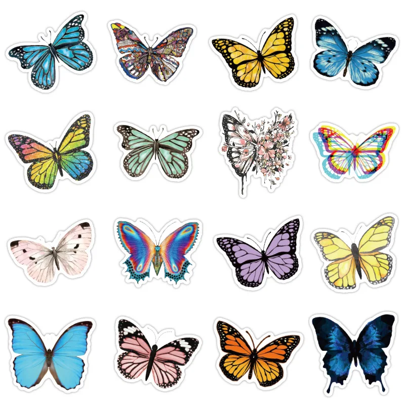 50/100Pcs INS Cartoon Colorful Butterflys Stickers PVC Waterproof Stickers Decals For Kids Boys Girls Toys Gifts