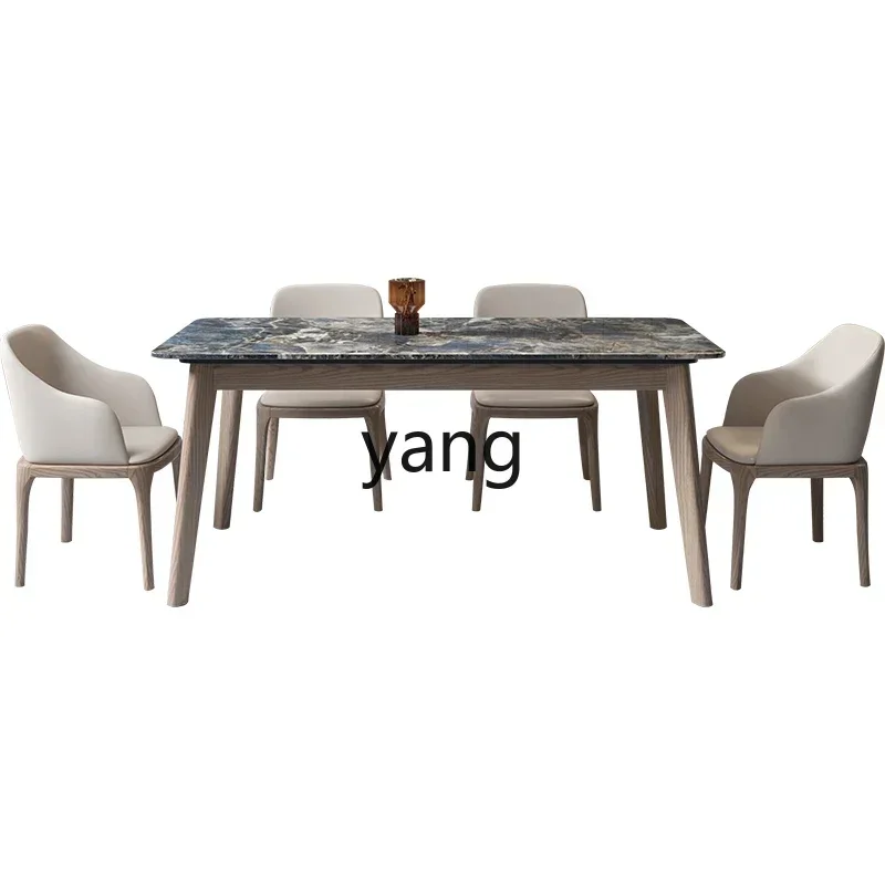 

LMM marble solid wood dining table and chair combination modern simple casual rectangular table