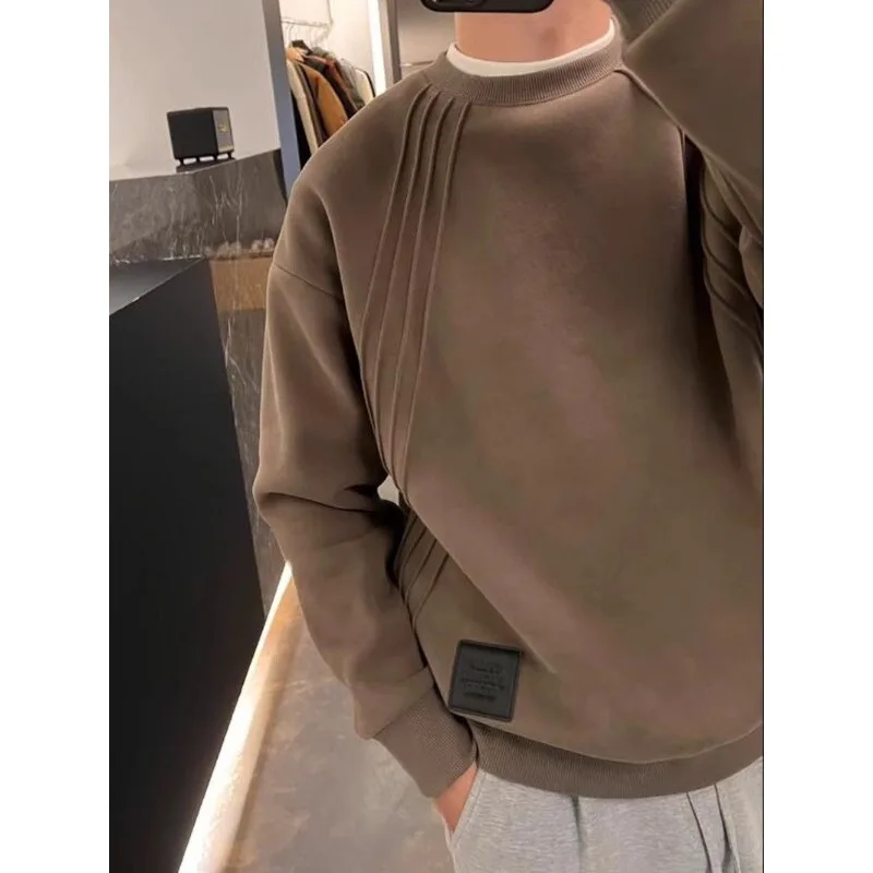 

Весенне-осенний бархатный утолщенный свитшот для мужчин, новый стиль, шерстяной дизайн, рубашка с круглым вырезом, топ