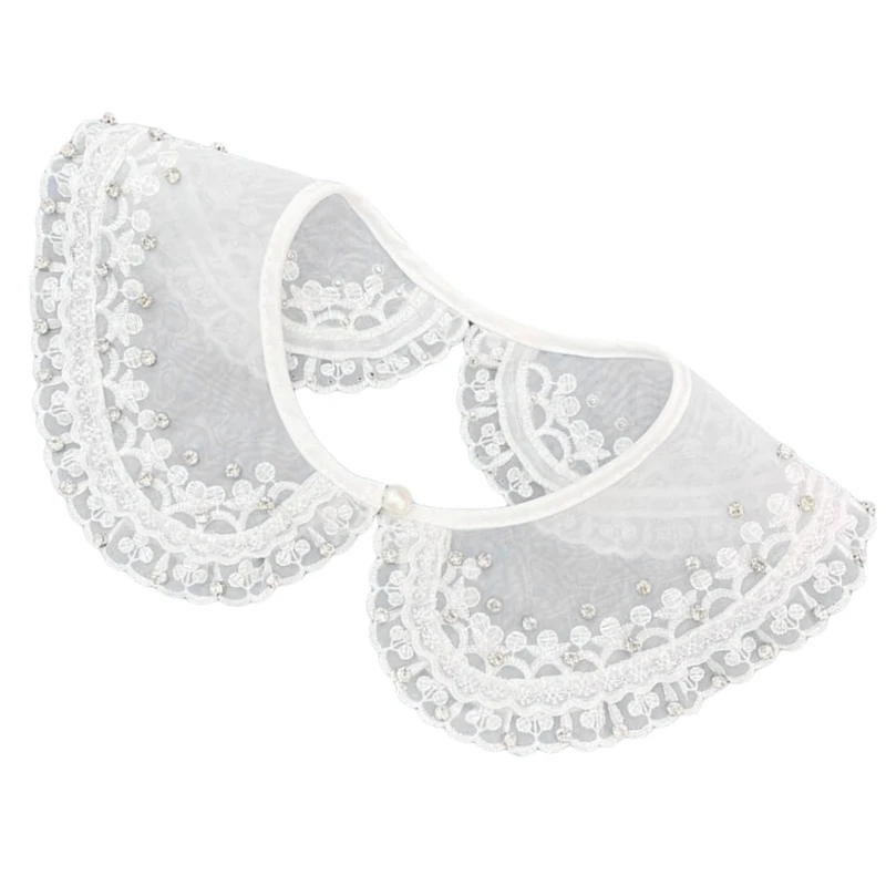 Elegant Lace Organza Faux Collar with Rhinestones Embellishments for Blouse Drop Shipping