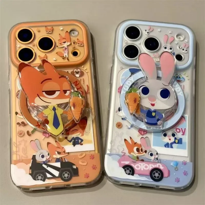 

For iPhone Samsung Galaxy Foldable Holder Cute 3D Cartoon Judy Nick Case For Magsafe Magnetic Phone Griptok Grip Tok Stand.
