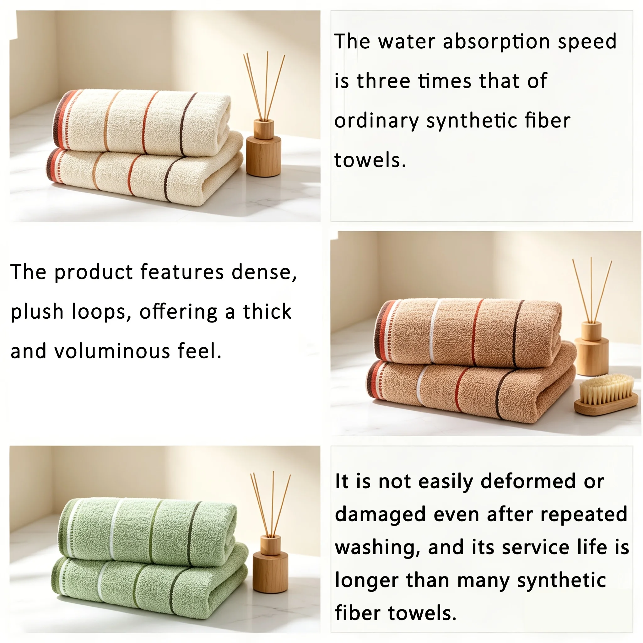Ultra Soft Striped Towel Set Comfortable Facial Wash Cloth Portable Hand Towel For Travel Gym Yoga Couple Daily Use
