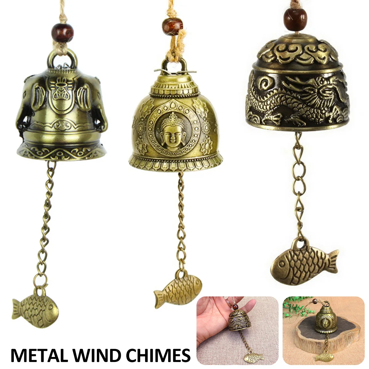 

Feng Shui Wind Bell Lucky Wind Chimes Retro Buddha Dragon Elephant Wind Chime Vintage Windchime Hanging Ornament Chinese