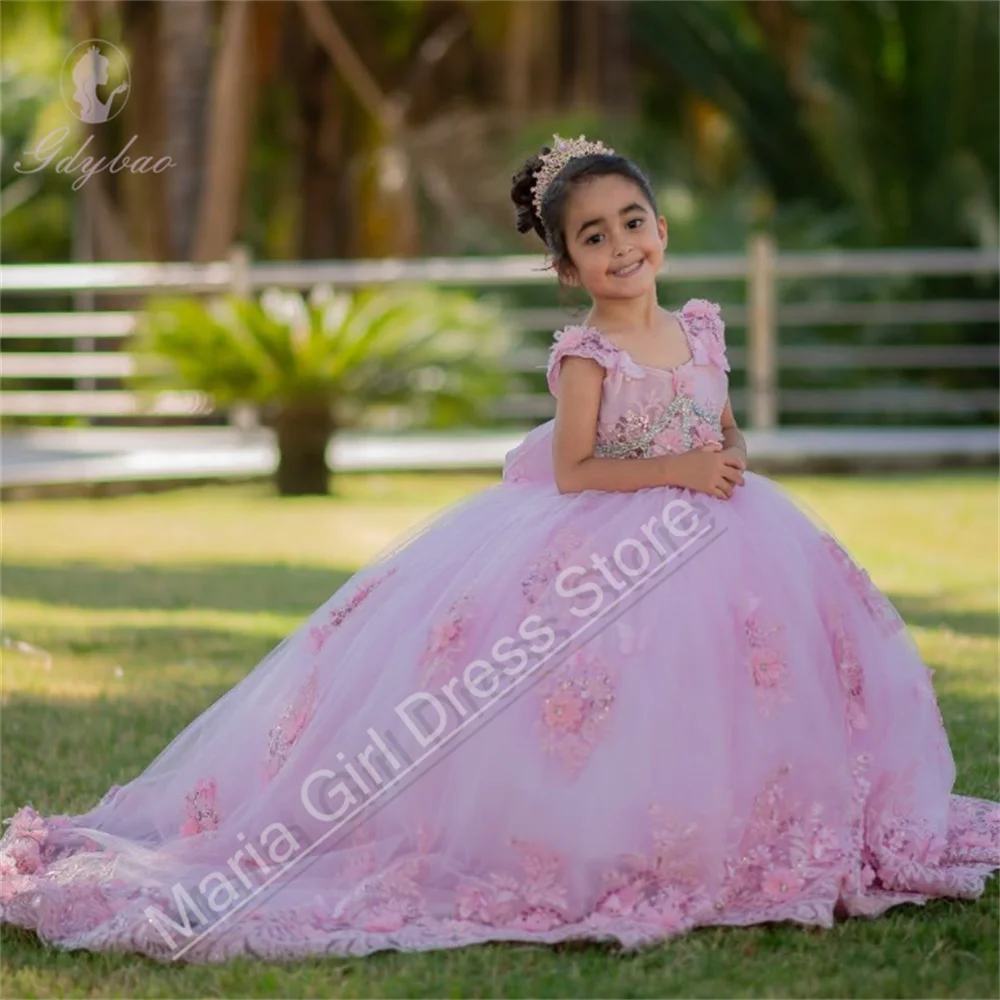 

Pink Girls Costume Customized Fluffy Mesh Bow Tail Suitable For Weddings and Children's Birthdays Holiday Dress