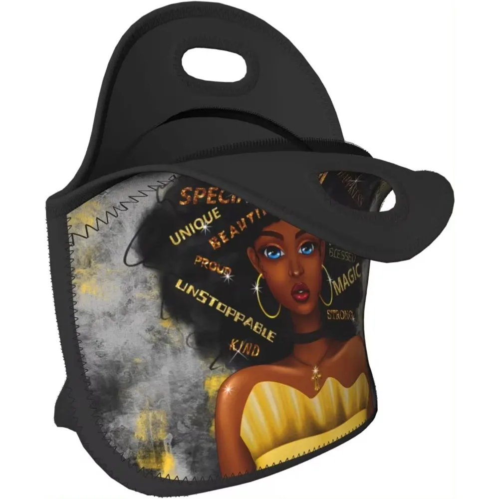 Neoprene Lunch Bags for Women African American Women Lunch Tote Bag Insulated and Reusable Black Girl Magic Cooler Container Box