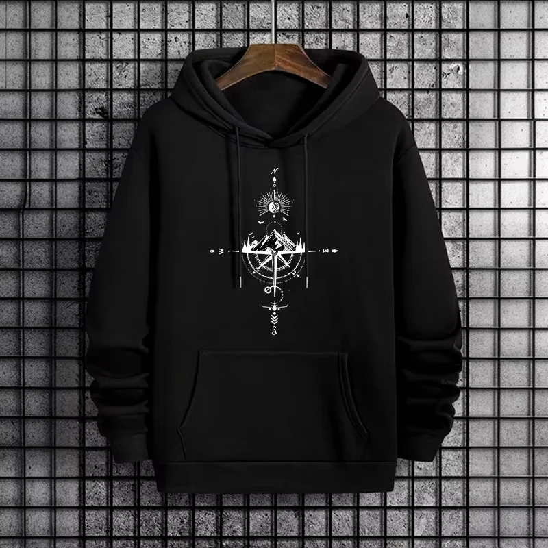 MINISO خمر البوصلة طباعة الرجال هوديي الحضرية الشارع الشهير أزياء عارضة رياضي مقنعين البلوز المنزل في الهواء الطلق الراحة #2