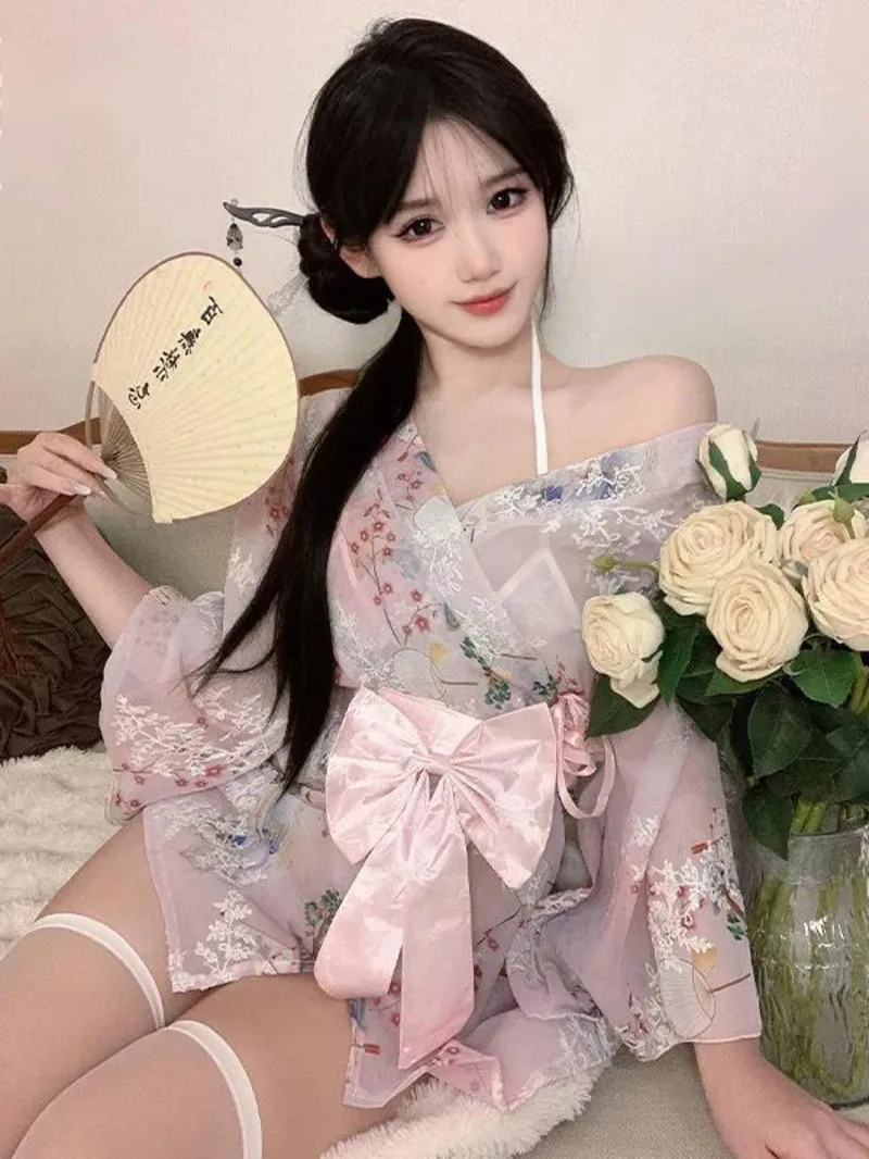 Sexy pajamas large kimono suit small chest Sexy underwear seduction flirtation hot bed passion uniform autumn dress elegant LMN5