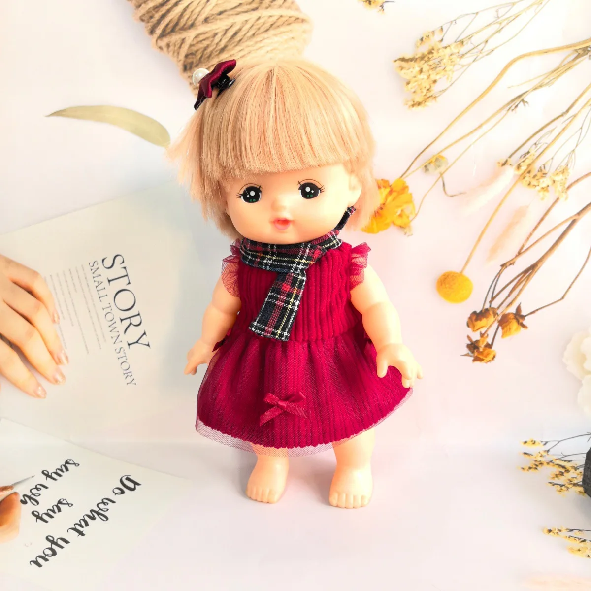 

Doll Clothes Fit 25cm Baby Mellchan Doll Toy 1/6 BJD Doll Accessories Cute Christmas Corduroy Red Dress Dress Up Girls Gifts