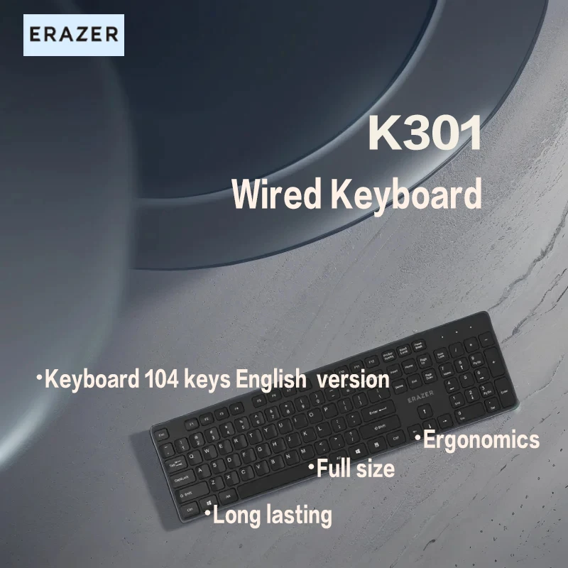 Erazer K301 Wired Keyboard Ergonomics Full size Keyboard Feel Comfortable Long-Lasting 104- keys English Ver Home Office