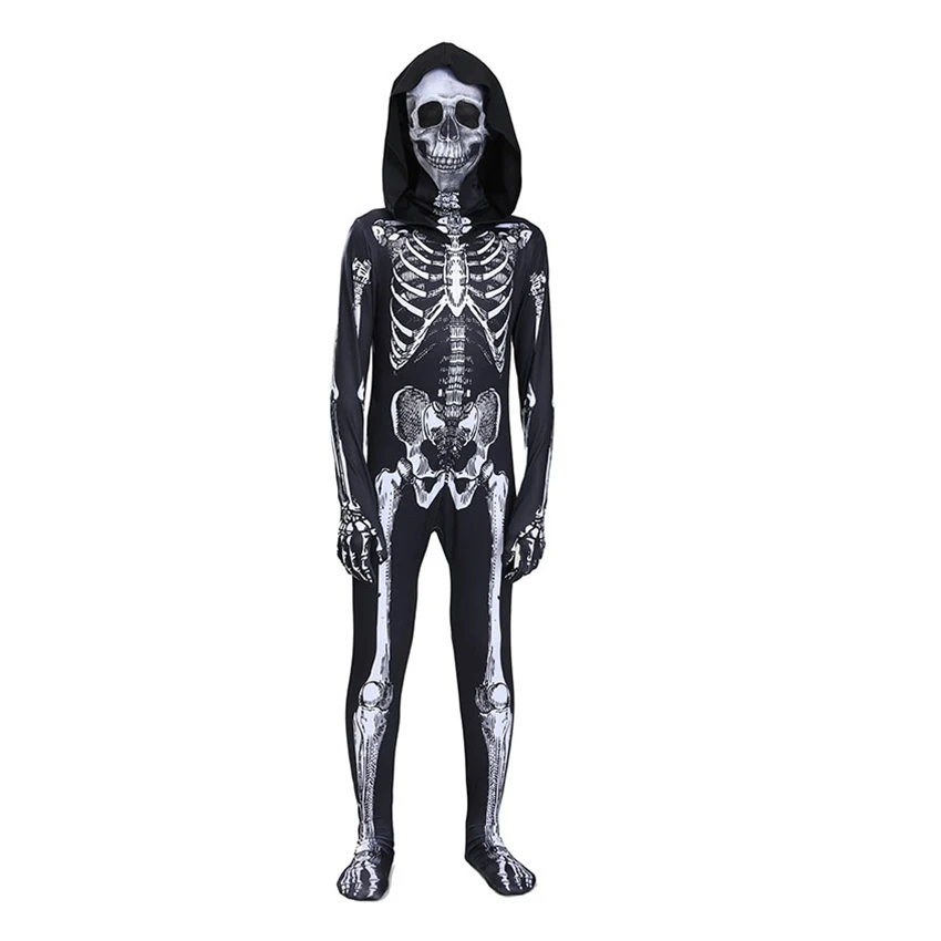 Skull Cosplay Skeleton Jumpsuit Mask Cloak Zombie Halloween Costume for Kid Vampire Fantasy Dress Carnival Disguise Suits