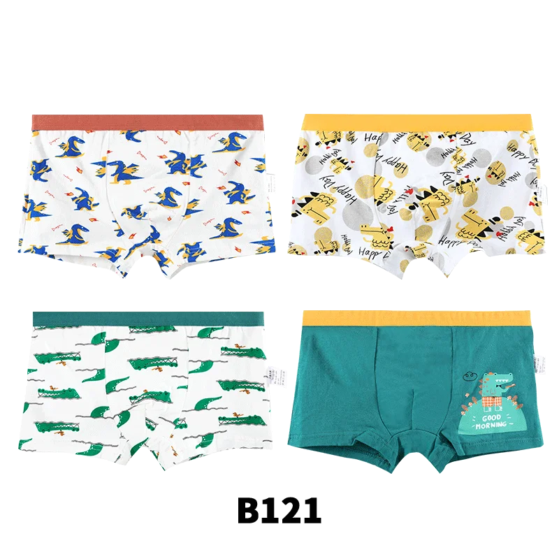 4 Pack Boys' Cotton Boxer Briefs, Kids Underpants for Little Boys, No Ride Up, Antibacterial