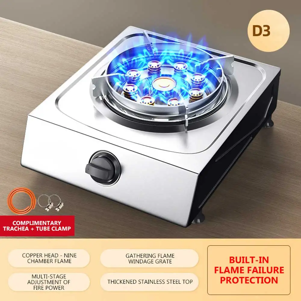 Household Single Stove Kompor Gas Stainless Steel Gas Burner Energy-saving Flameout Protection