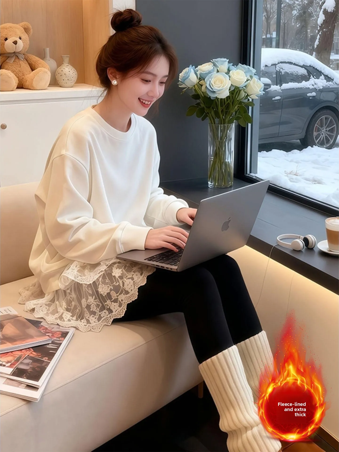 플러스 사이즈 양면 벨벳 화이트 미디 길이 레이스 롱 스웨터 여성 가을 겨울 신상 슬리브리스 베이스 레이어 탑