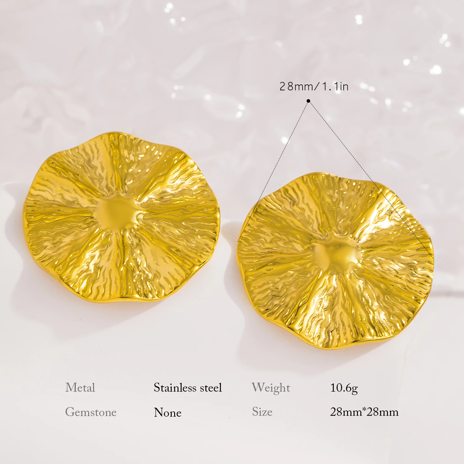 New Stainless Steel Big Stud Earrings For Women Round Fold Flowers Hyperbolic Metal 18K Gold Plated Trendy Jewelry Gift
