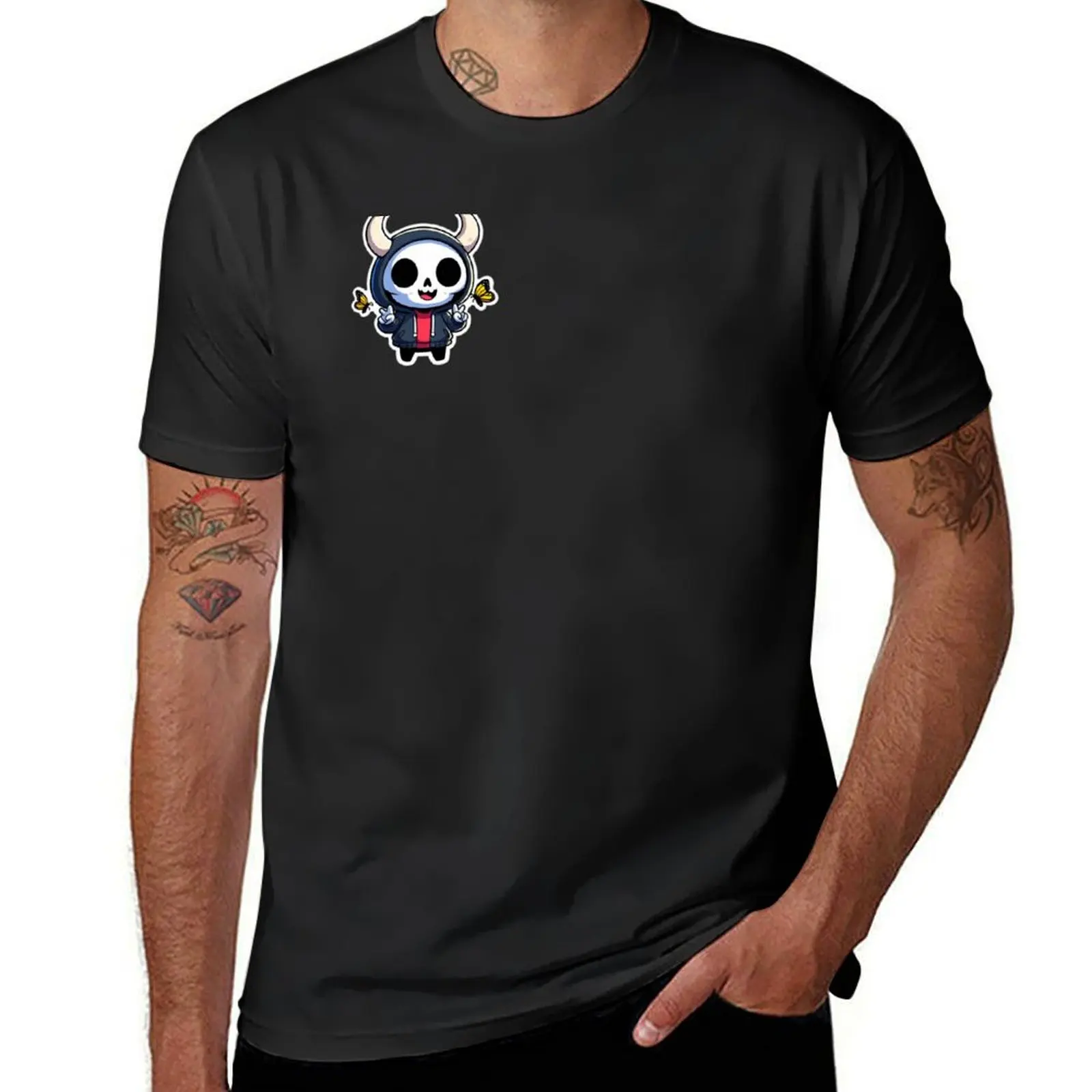 Whimsical Flutter: Cute Horned Skull enjoys the butterflies T-Shirt sports fans oversized men clothings