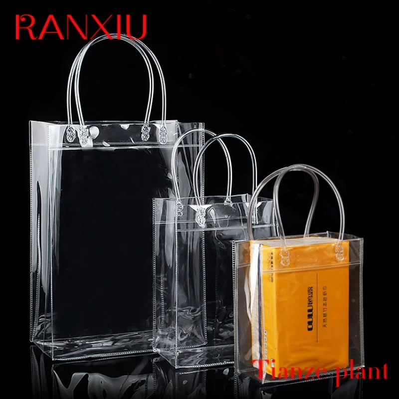 Custom Custom Pvc Plastic Shopping Bag with logo transparent handle bags packing for gifts